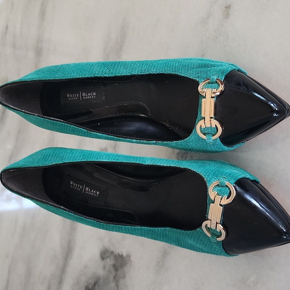 White House Black Market "Like New" Green Mid Dress Heels shoes sz 7M